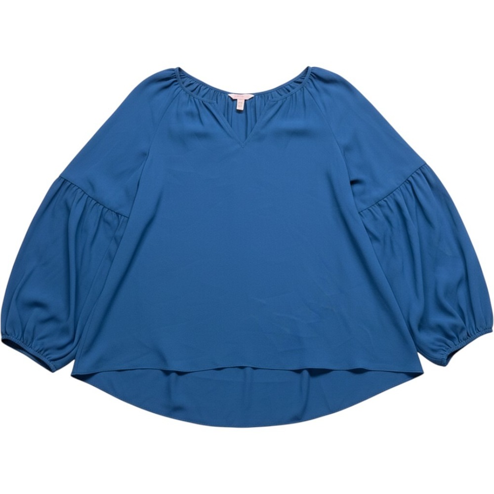 Lilly Pulitzer XL Blue V-Neck Balloon Sleeve High-Low Blouse Top